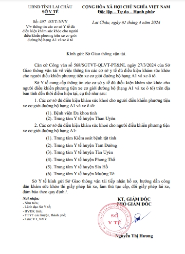 THÔNG BÁO: TRUNG TÂM Y TẾ HUYỆN THAN UYÊN LÀ CƠ SỞ ĐỦ ĐIỀU KIỆN KHÁM SỨC KHỎE CHO NGƯỜI ĐIỀU KHIỂN PHƯƠNG TIỆN XE CƠ GIỚI ĐƯỜNG BỘ HẠNG A1 VÀ XE Ô TÔ
